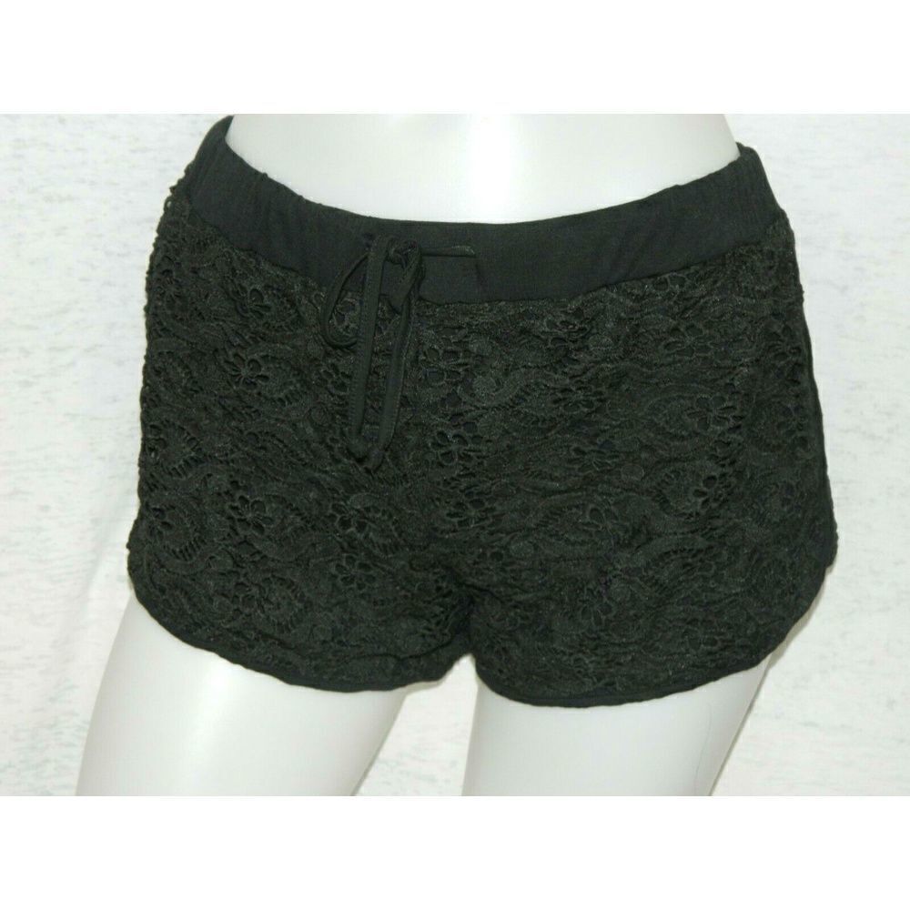 Pol Clothing Shorts Black Crochet Drawstring‎